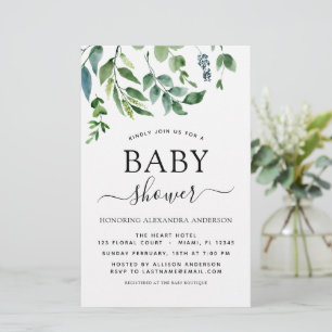 Baby shower Budget vert Invitation botanique