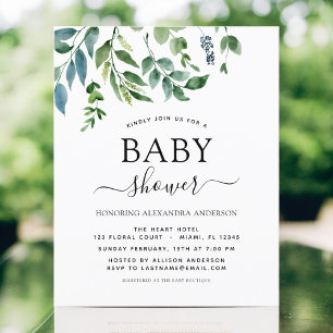 Baby shower Budget vert Invitation botanique