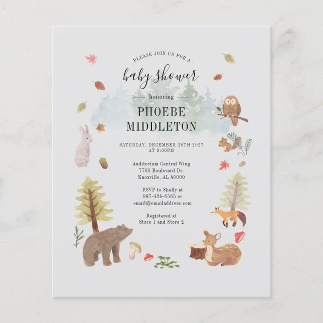 Baby shower budgétaire Animaux de bois Invitation (Devant)