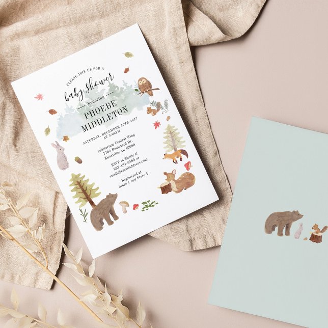 Baby shower budgétaire Animaux de bois Invitation (Woodland Animals Watercolor Fall Autumn Baby Shower Invitation)