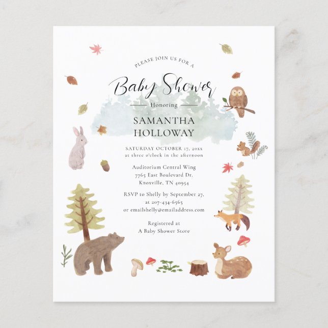Baby shower budgétaire Animaux de bois Invitation (Devant)