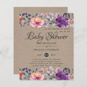 BABY SHOWER BUDGÉTAIRE Invitation Floral violet or