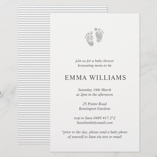 Baby shower budgétaire Invitation Gris Empreinte (Devant / Derrière)