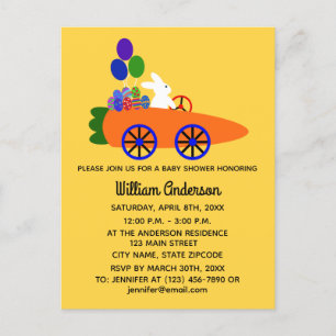Baby shower Bunny Carott Car#3 Invitation Carte Po