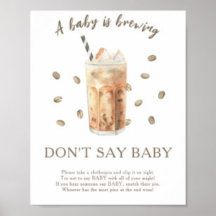 Baby-shower café glacé - Affiche Ne dites pas bébé