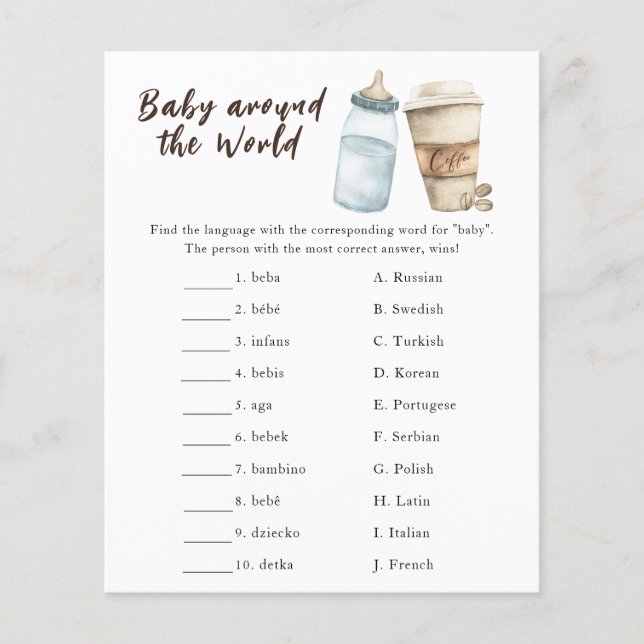 Baby shower café - Jeu de bébé autour du monde (Devant)