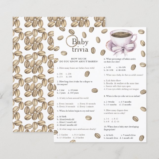 Baby shower café - Jeu de trivia pour bébé (Devant / Derrière)