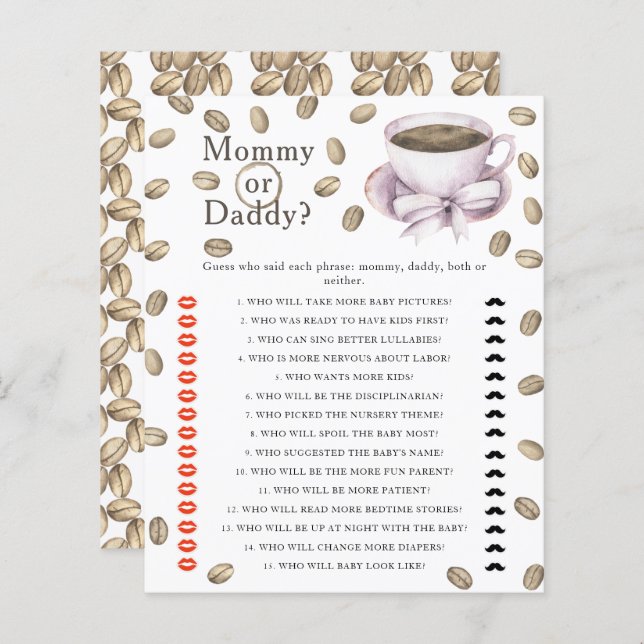 Baby shower café - jeu maman ou papa (Devant / Derrière)