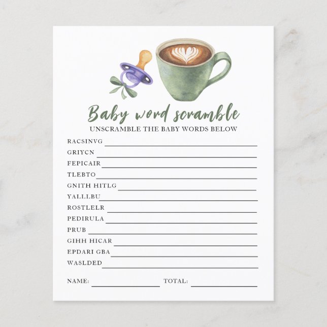 Baby shower café - Mots mêlés pour bébé (Devant)
