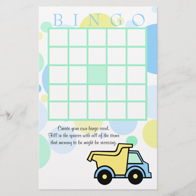 Baby shower Camions de construction Bingo (Devant)