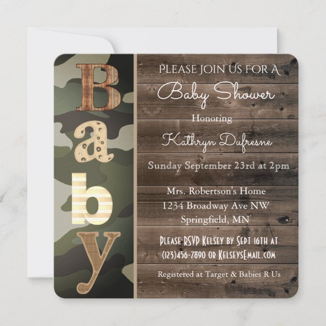 Baby shower Camouflage rustique ll Invitation (Devant)