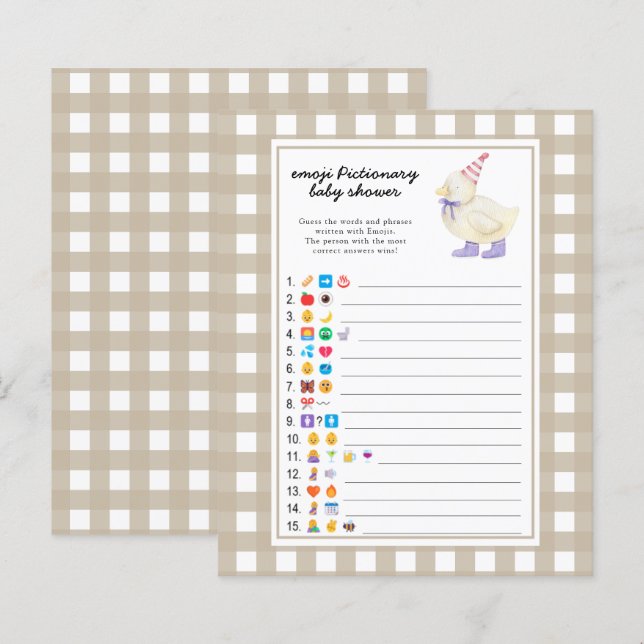 Baby shower canard chanceux - jeu de pictionnaire  (Devant / Derrière)