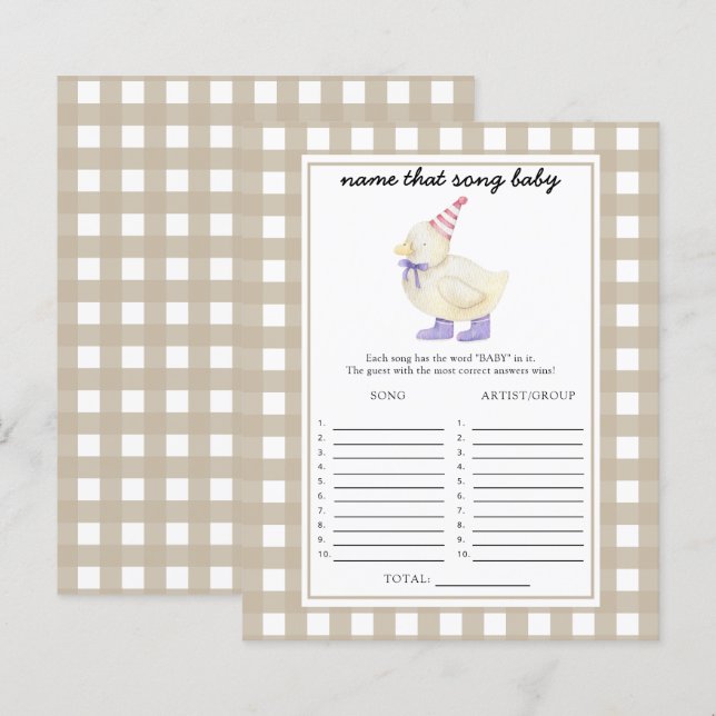 Baby shower canard miniature - Nommez cette chanso (Devant / Derrière)