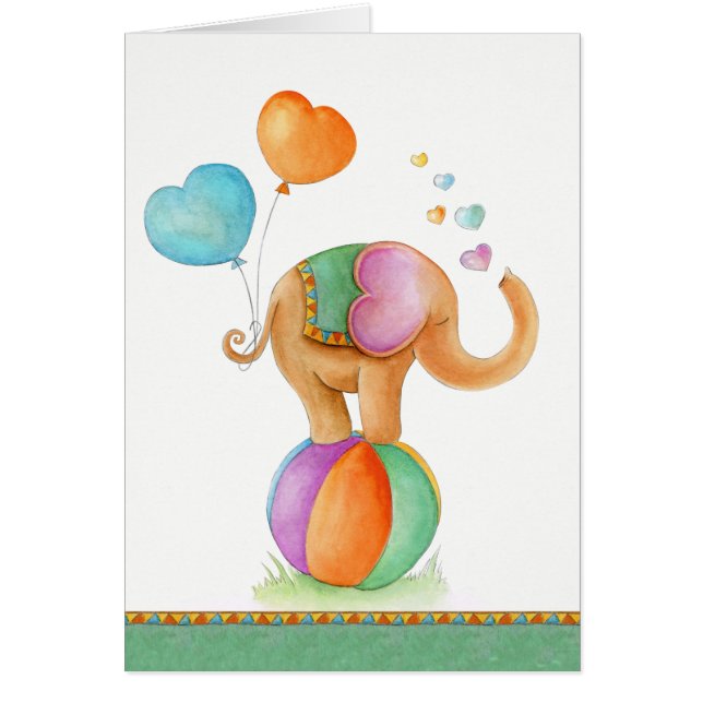 Baby shower carte d'aquarelle d'éléphant mignon (Devant)