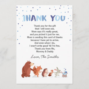 Baby shower Carte de remerciements Bois Bois Bleu