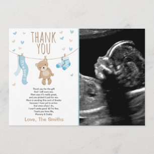 Baby shower Carte de remerciements Teddy Bear Bleu