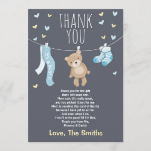 Baby shower Carte de remerciements Teddy Bear bleu