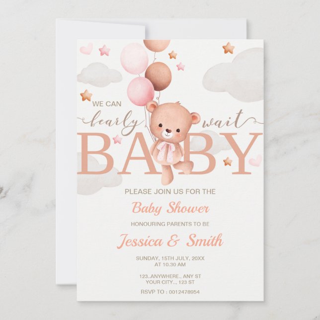 Baby shower Carte d'invitation fille (Devant)