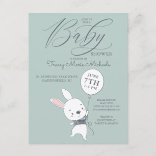 Baby shower   Carte postale lapin et ballon mignon
