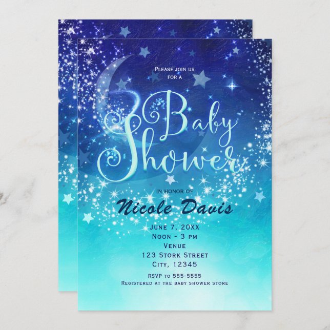 Baby shower Céleste Lune Éclairer Sky Invitations (Devant / Derrière)