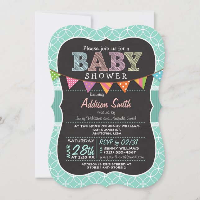 Baby shower; Cercles Turquoises avec Invitation Bu (Devant)