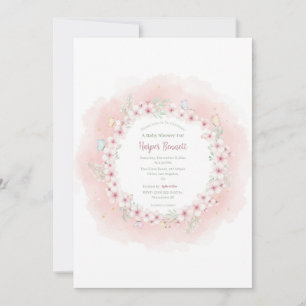 Baby shower cerise en fleurs papillon Invitation