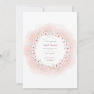 Baby shower cerise en fleurs papillon Invitation
