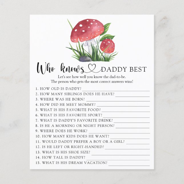 Baby shower champignons Qui connaît le mieux papa  (Devant)