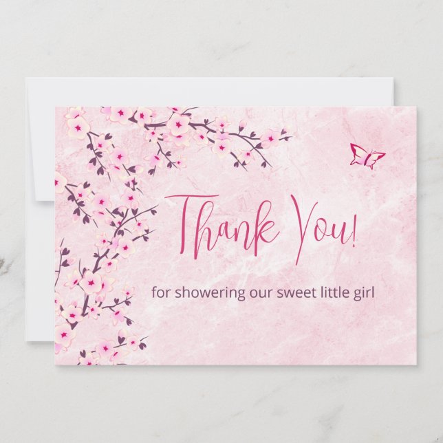 Baby shower Cherry Blossom | Carte de remerciement (Devant)