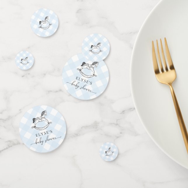 Baby shower Cheval Rocheux Bleu En vichy Confetti (Groupe)