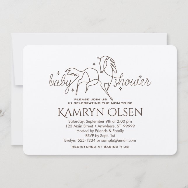 Baby shower Cheval simple Invitation avec poème ga (Devant)