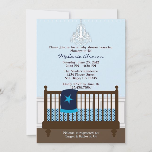 Baby shower Chic Boy Blue Nursery Decor Invitation (Devant)