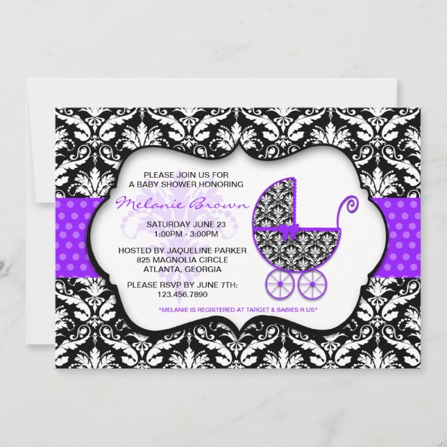 Baby shower Chic Polka Dot Damask Invitation (Devant)