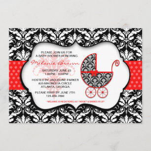 Baby shower Chic Red Polka Dot Damask Invitation