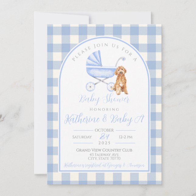 Baby shower Chien Chien Chien En vichy Invitation (Devant)
