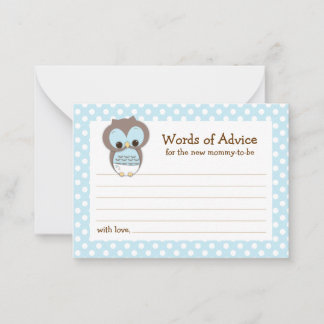 Baby shower Chouette de carte conseil maman | Bleu