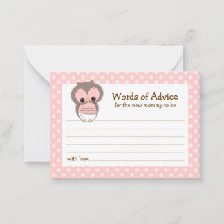 Baby shower Chouette de carte conseil maman | Rose