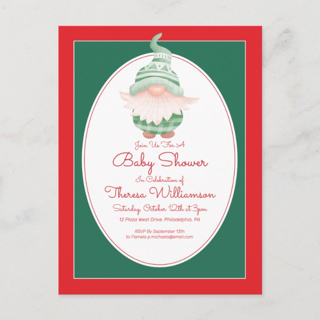 Baby shower | Christmas Gnome Invitation (Devant)