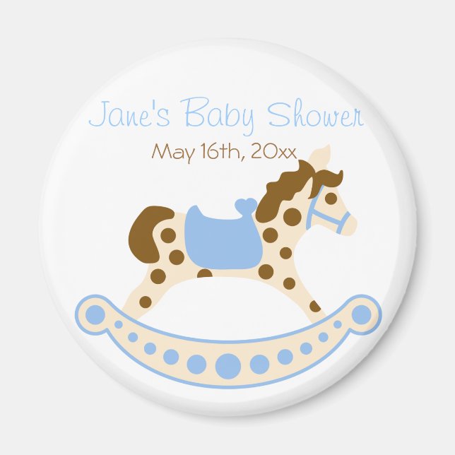 Baby shower circulaire bleu Rocking Horse Magnet (Devant)