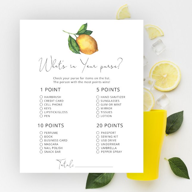 Baby shower citron Whats dans votre sac à main (Créateur téléchargé)