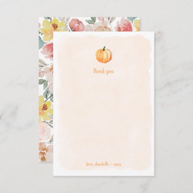 Baby shower citrouille aquarelle merci (Devant / Derrière)