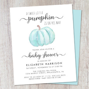 Baby shower Citrouille bleu Aquarelle Invitation
