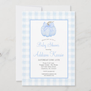 Baby shower Citrouille bleu En vichy Invitation