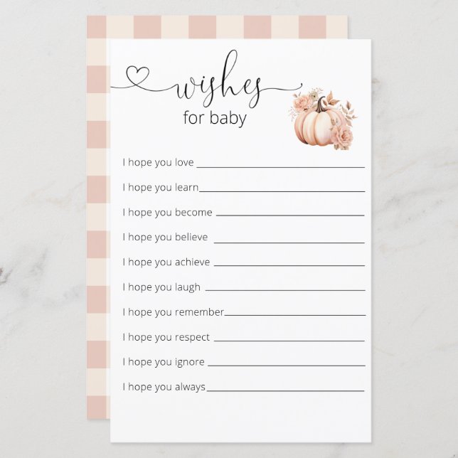 Baby shower Citrouille Boho Automne Voeux Pour Béb (Devant / Derrière)