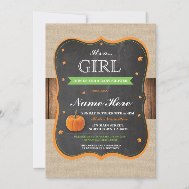 Baby shower citrouille C'est un Invitation de bois (Devant)