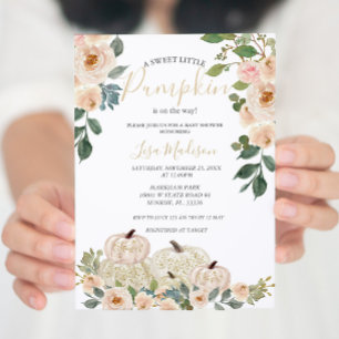 Baby shower Citrouille de verdure blanc Invitation