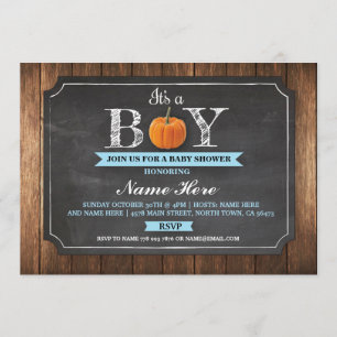 Baby shower Citrouille Invitation Boy Wood