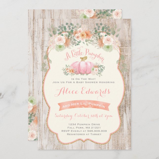 Baby shower citrouille Invitation Citrouille rusti (Devant / Derrière)