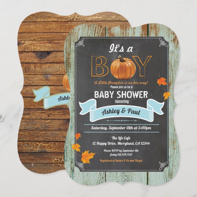 baby shower citrouille invitation craie rustique e (Devant / Derrière)