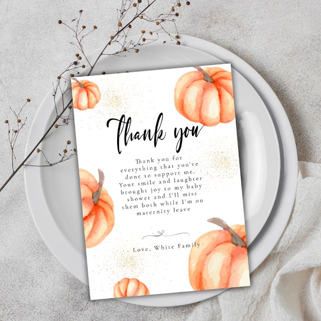 Baby shower Citrouille Orange moderne Merci Cartes (Modern Orange Pumpkin Baby Shower Thank You Cards)
